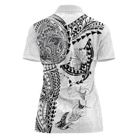Hawaiian Manta Ray Tribal Women Polo Shirt Polynesian Art Motifs White Color LT03 - Polynesian Pride