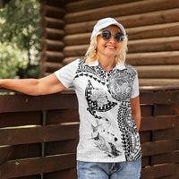 Hawaiian Manta Ray Tribal Women Polo Shirt Polynesian Art Motifs White Color LT03 - Polynesian Pride