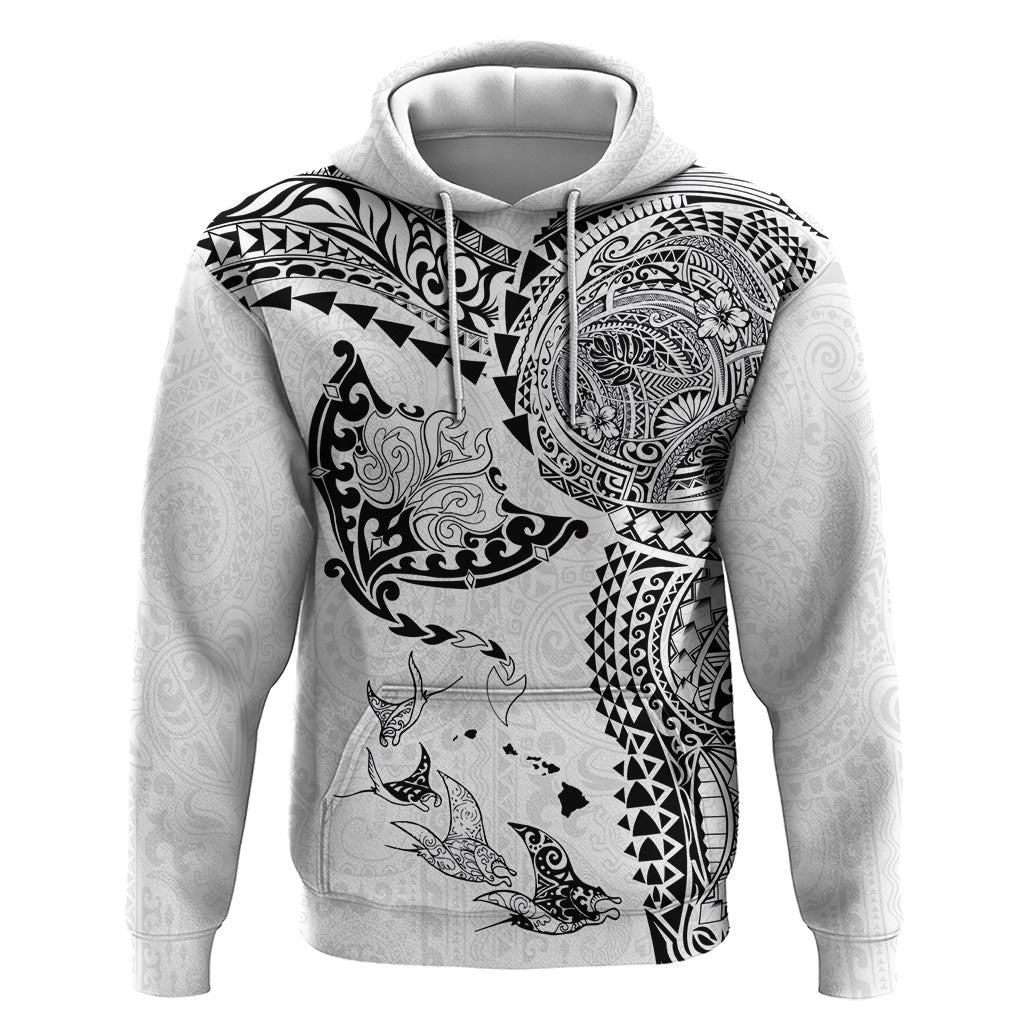 Hawaiian Manta Ray Tribal Zip Hoodie Polynesian Art Motifs White Color LT03 Pullover Hoodie White - Polynesian Pride