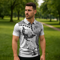 Hawaiian Manta Ray Tribal Zipper Polo Shirt Polynesian Art Motifs White Color LT03 - Polynesian Pride