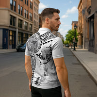 Hawaiian Manta Ray Tribal Zipper Polo Shirt Polynesian Art Motifs White Color LT03 - Polynesian Pride