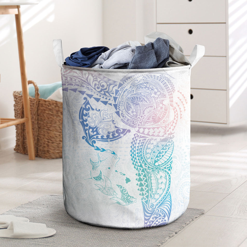Hawaiian Manta Ray Tribal Laundry Basket Polynesian Art Motifs Sweet Pastel