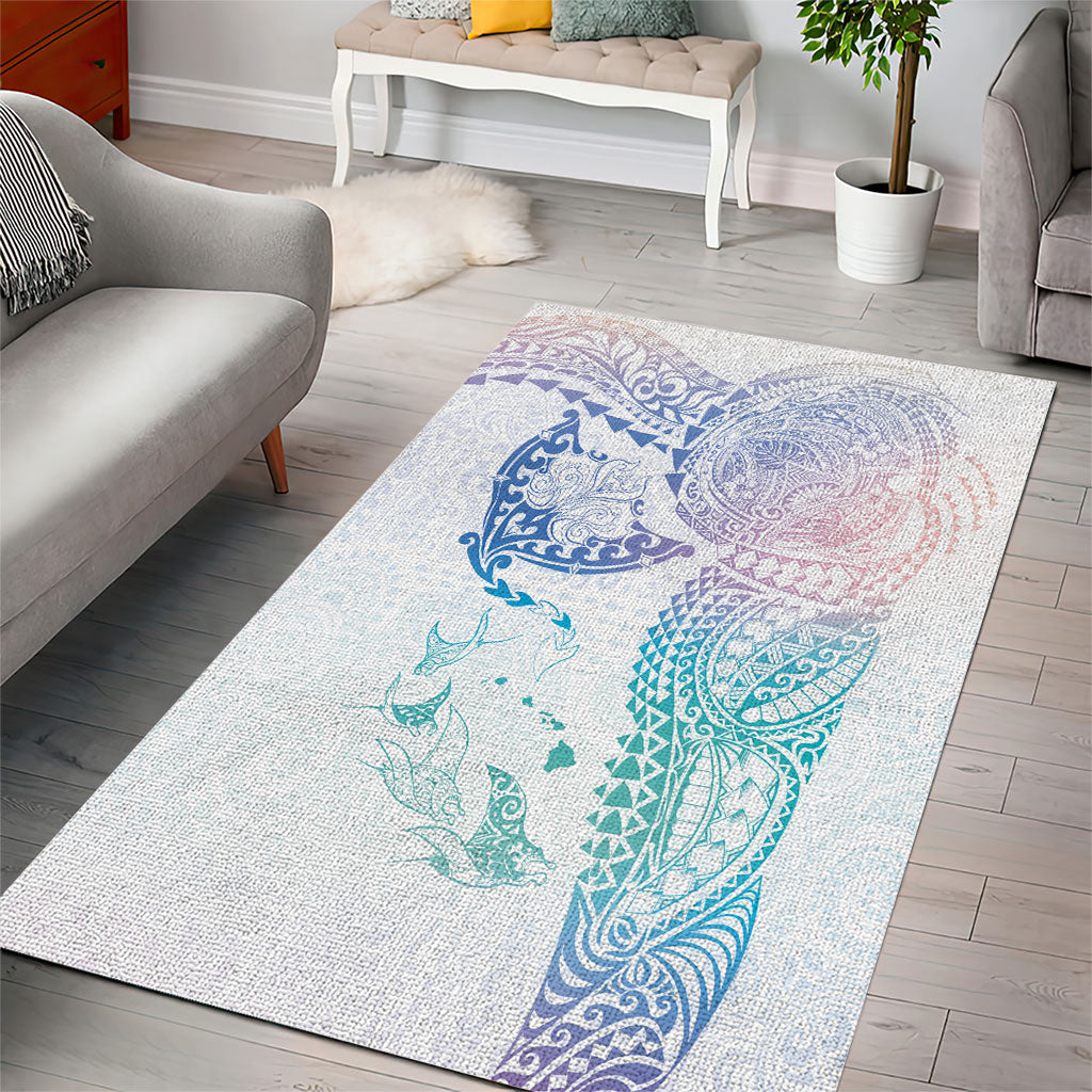 Hawaiian Manta Ray Tribal Area Rug Polynesian Art Motifs Sweet Pastel