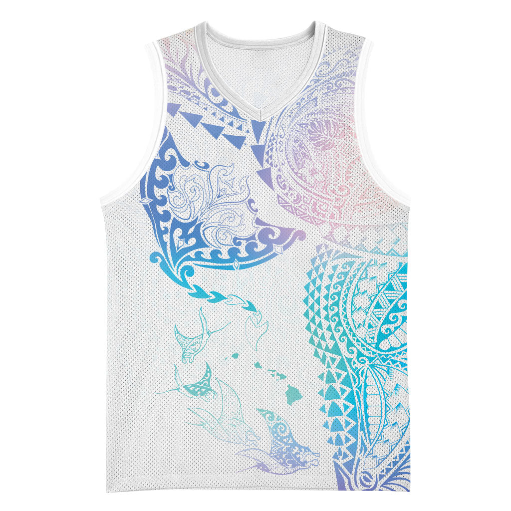 Hawaiian Manta Ray Tribal Basketball Jersey Polynesian Art Motifs Sweet Pastel LT03 Unisex Multicolor - Polynesian Pride
