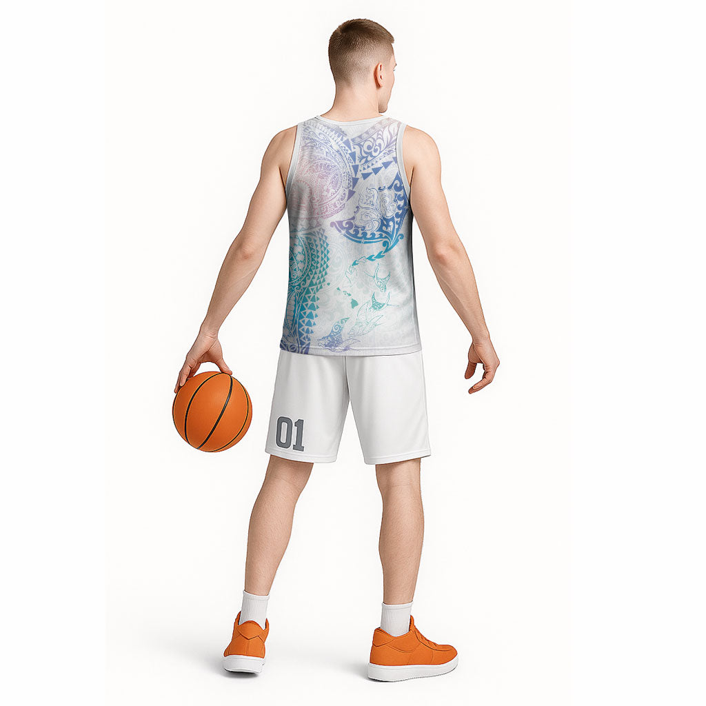 Hawaiian Manta Ray Tribal Basketball Jersey Polynesian Art Motifs Sweet Pastel LT03 - Polynesian Pride