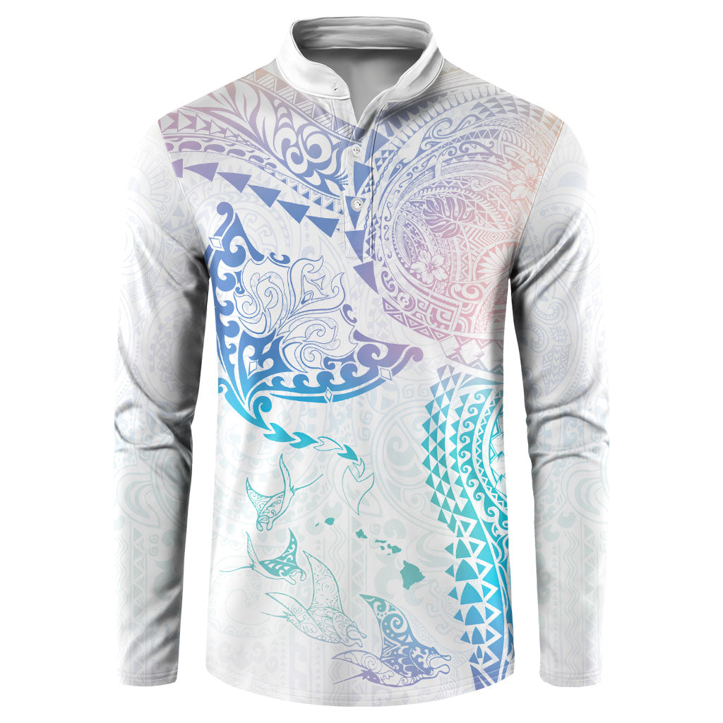 Hawaiian Manta Ray Tribal Button Sweatshirt Polynesian Art Motifs Sweet Pastel LT03 Multicolor - Polynesian Pride