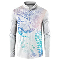 Hawaiian Manta Ray Tribal Button Sweatshirt Polynesian Art Motifs Sweet Pastel LT03 Multicolor - Polynesian Pride