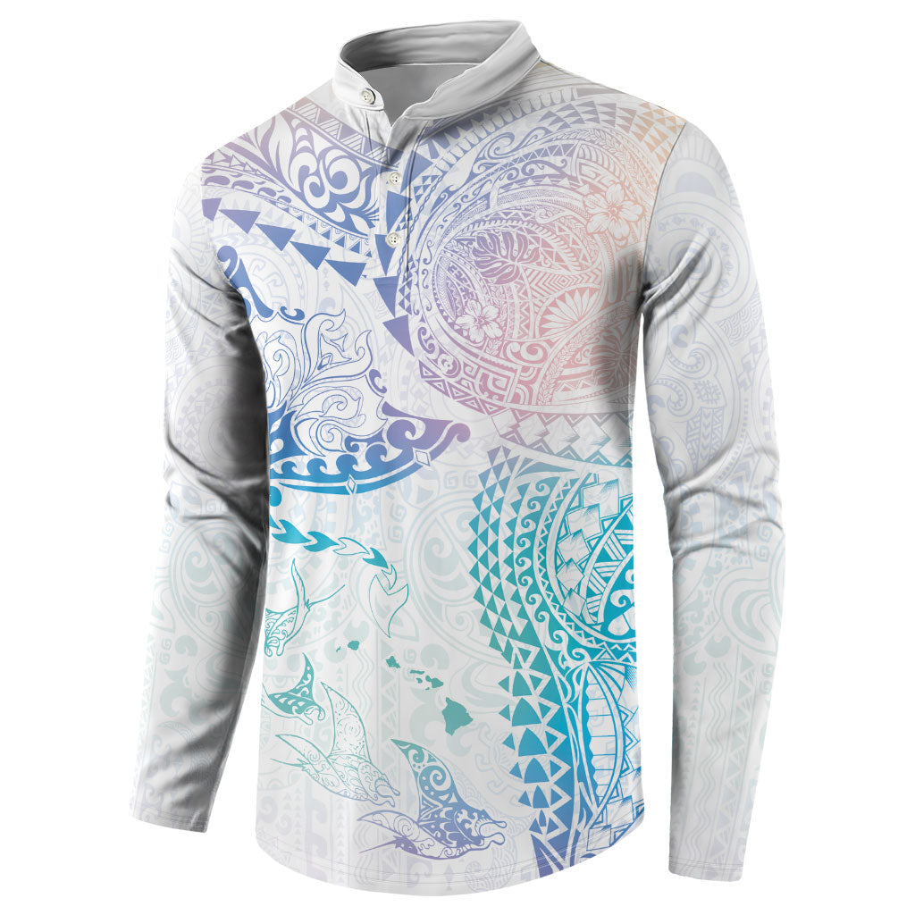 Hawaiian Manta Ray Tribal Button Sweatshirt Polynesian Art Motifs Sweet Pastel LT03 - Polynesian Pride