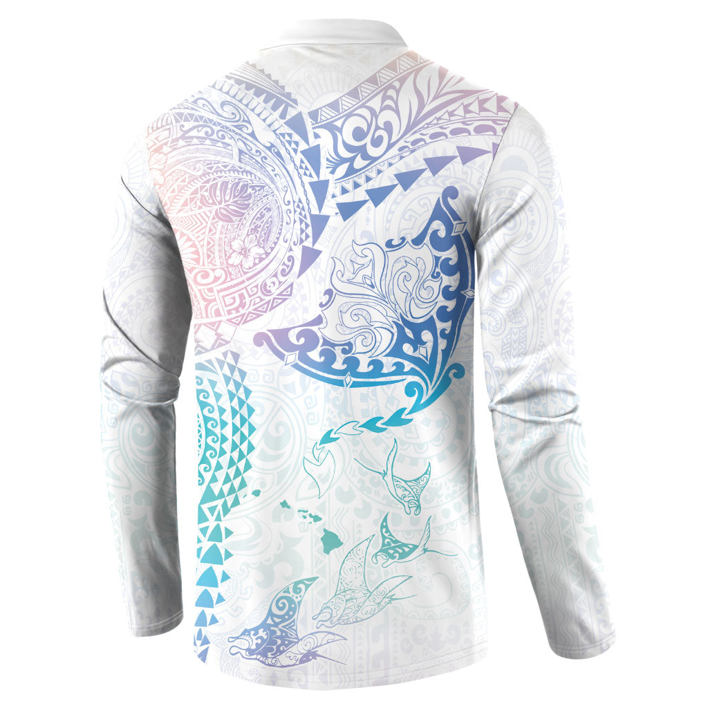 Hawaiian Manta Ray Tribal Button Sweatshirt Polynesian Art Motifs Sweet Pastel LT03 - Polynesian Pride