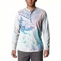 Hawaiian Manta Ray Tribal Button Sweatshirt Polynesian Art Motifs Sweet Pastel LT03 - Polynesian Pride