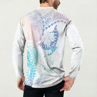 Hawaiian Manta Ray Tribal Button Sweatshirt Polynesian Art Motifs Sweet Pastel LT03 - Polynesian Pride