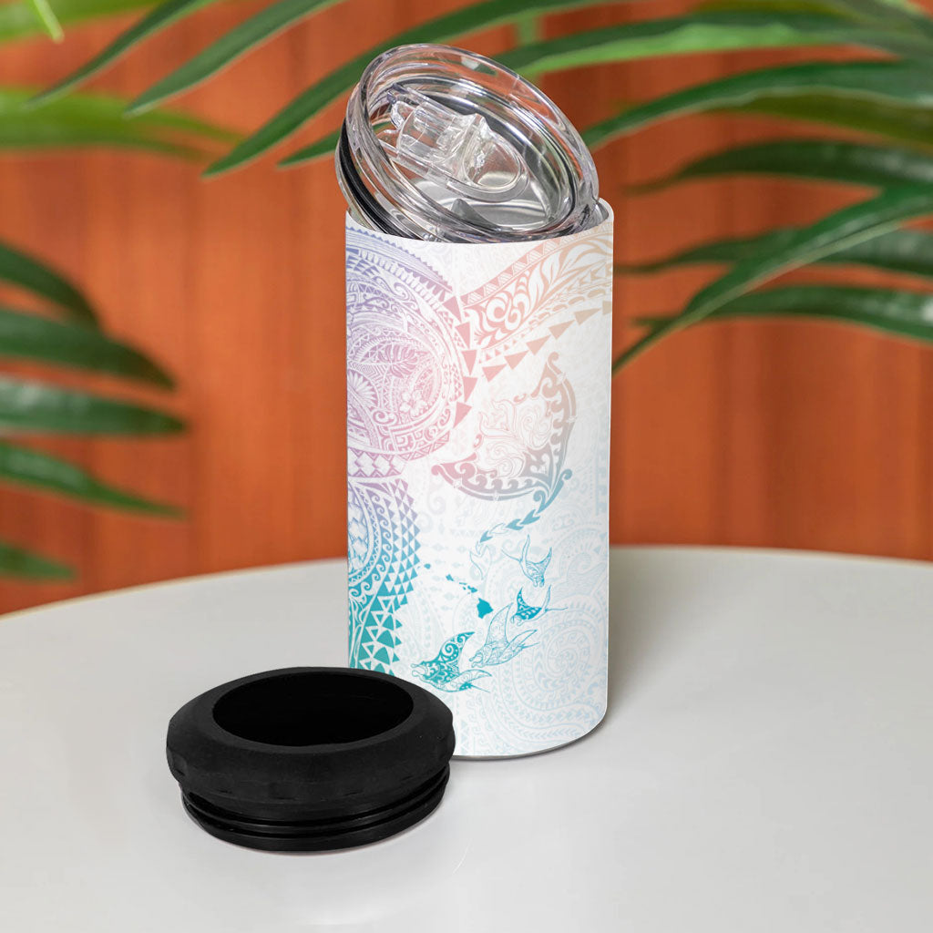 Hawaiian Manta Ray Tribal 4 in 1 Can Cooler Tumbler Polynesian Art Motifs Sweet Pastel LT03 - Polynesian Pride