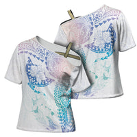 Hawaiian Manta Ray Tribal Cross Shoulder Shirt Polynesian Art Motifs Sweet Pastel LT03 - Polynesian Pride