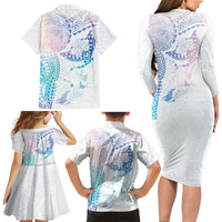 Hawaiian Manta Ray Tribal Family Matching Long Sleeve Bodycon Dress and Hawaiian Shirt Polynesian Art Motifs Sweet Pastel LT03 - Polynesian Pride