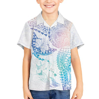 Hawaiian Manta Ray Tribal Family Matching Off The Shoulder Long Sleeve Dress and Hawaiian Shirt Polynesian Art Motifs Sweet Pastel LT03 Son's Shirt Multicolor - Polynesian Pride