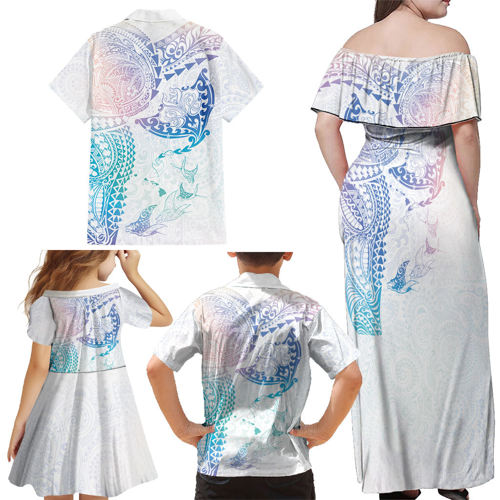 Hawaiian Manta Ray Tribal Family Matching Off Shoulder Maxi Dress and Hawaiian Shirt Polynesian Art Motifs Sweet Pastel LT03 - Polynesian Pride
