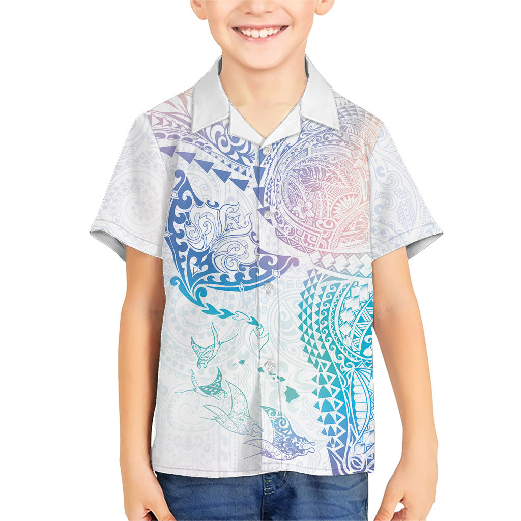 Hawaiian Manta Ray Tribal Family Matching Off Shoulder Maxi Dress and Hawaiian Shirt Polynesian Art Motifs Sweet Pastel LT03 Son's Shirt Multicolor - Polynesian Pride