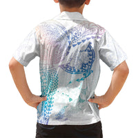 Hawaiian Manta Ray Tribal Family Matching Off Shoulder Short Dress and Hawaiian Shirt Polynesian Art Motifs Sweet Pastel LT03 - Polynesian Pride