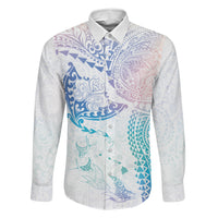 Hawaiian Manta Ray Tribal Family Matching Summer Maxi Dress and Hawaiian Shirt Polynesian Art Motifs Sweet Pastel LT03 Dad's Shirt - Long Sleeve Multicolor - Polynesian Pride