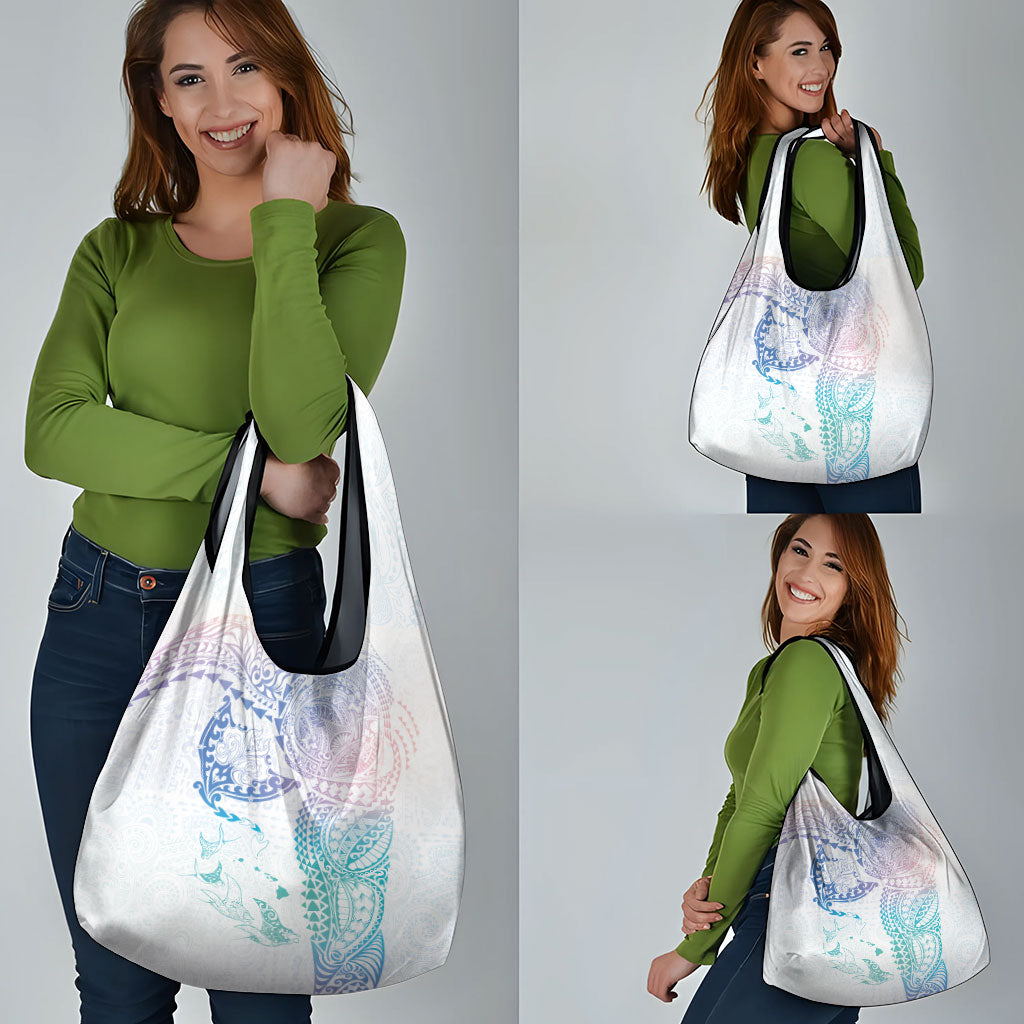 Hawaiian Manta Ray Tribal Grocery Bag Polynesian Art Motifs Sweet Pastel LT03 - Polynesian Pride