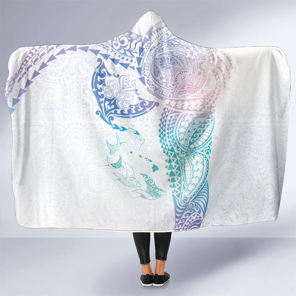 Hawaiian Manta Ray Tribal Hooded Blanket Polynesian Art Motifs Sweet Pastel LT03 One Size Multicolor - Polynesian Pride