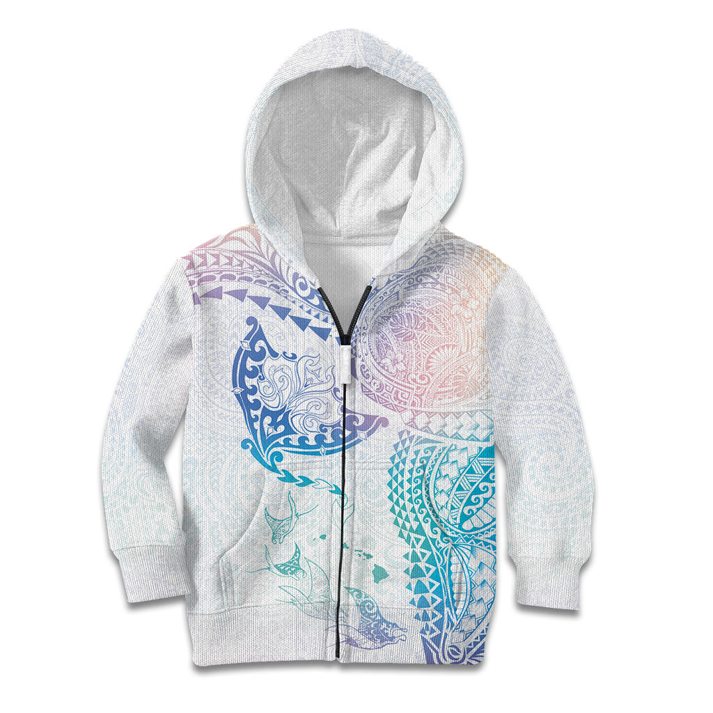 Hawaiian Manta Ray Tribal Kid Hoodie Polynesian Art Motifs Sweet Pastel LT03 Zip Hoodie Multicolor - Polynesian Pride