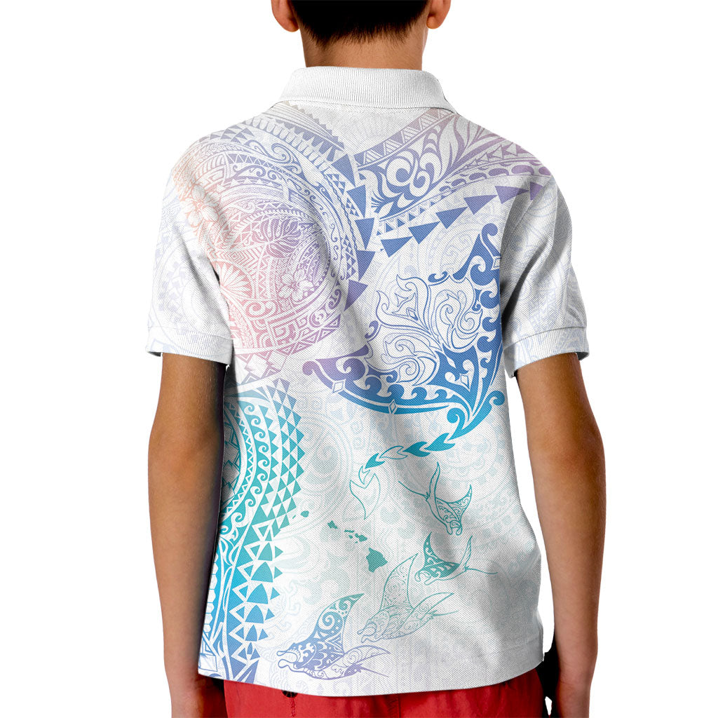 Hawaiian Manta Ray Tribal Kid Polo Shirt Polynesian Art Motifs Sweet Pastel LT03 - Polynesian Pride