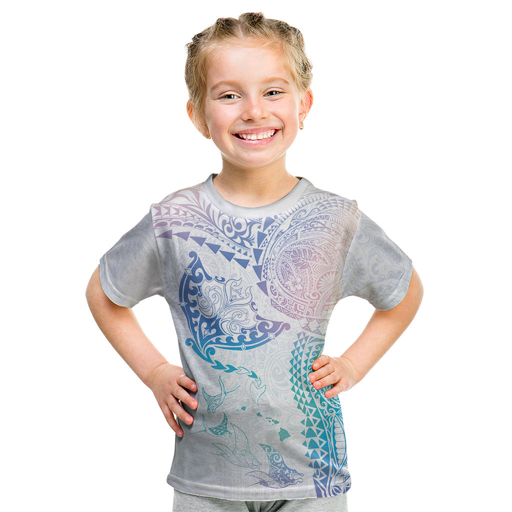Hawaiian Manta Ray Tribal Kid T Shirt Polynesian Art Motifs Sweet Pastel LT03 Multicolor - Polynesian Pride