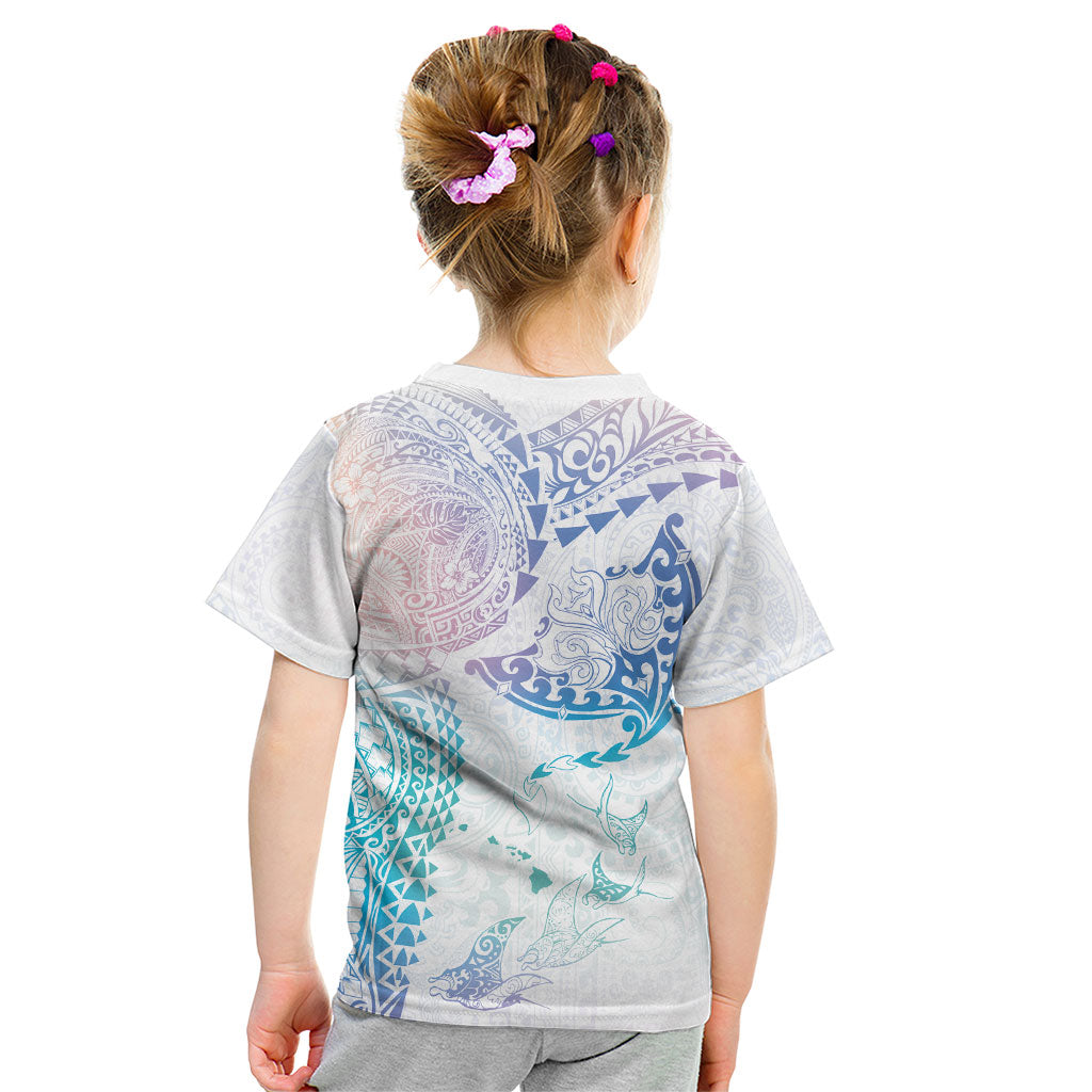 Hawaiian Manta Ray Tribal Kid T Shirt Polynesian Art Motifs Sweet Pastel LT03 - Polynesian Pride