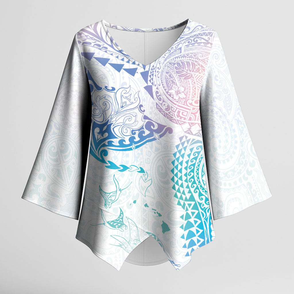Hawaiian Manta Ray Tribal Kimono Sleeve Blouse Polynesian Art Motifs Sweet Pastel LT03 Female Multicolor - Polynesian Pride