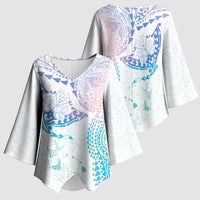 Hawaiian Manta Ray Tribal Kimono Sleeve Blouse Polynesian Art Motifs Sweet Pastel LT03 - Polynesian Pride