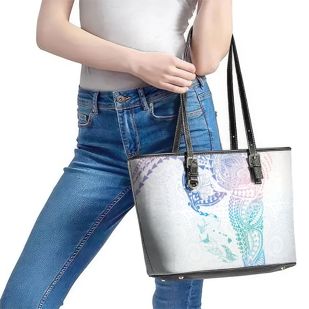 Hawaiian Manta Ray Tribal Leather Tote Bag Polynesian Art Motifs Sweet Pastel LT03 - Polynesian Pride