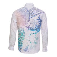 Hawaiian Manta Ray Tribal Long Sleeve Button Shirt Polynesian Art Motifs Sweet Pastel LT03 - Polynesian Pride