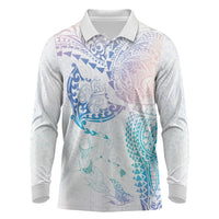Hawaiian Manta Ray Tribal Long Sleeve Polo Shirt Polynesian Art Motifs Sweet Pastel LT03 Multicolor - Polynesian Pride