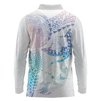 Hawaiian Manta Ray Tribal Long Sleeve Polo Shirt Polynesian Art Motifs Sweet Pastel LT03 - Polynesian Pride