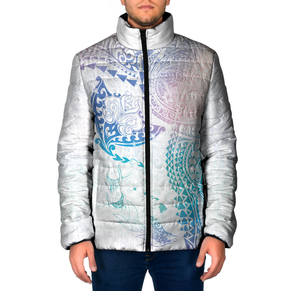 Hawaiian Manta Ray Tribal Padded Jacket Polynesian Art Motifs Sweet Pastel LT03 Men Multicolor - Polynesian Pride