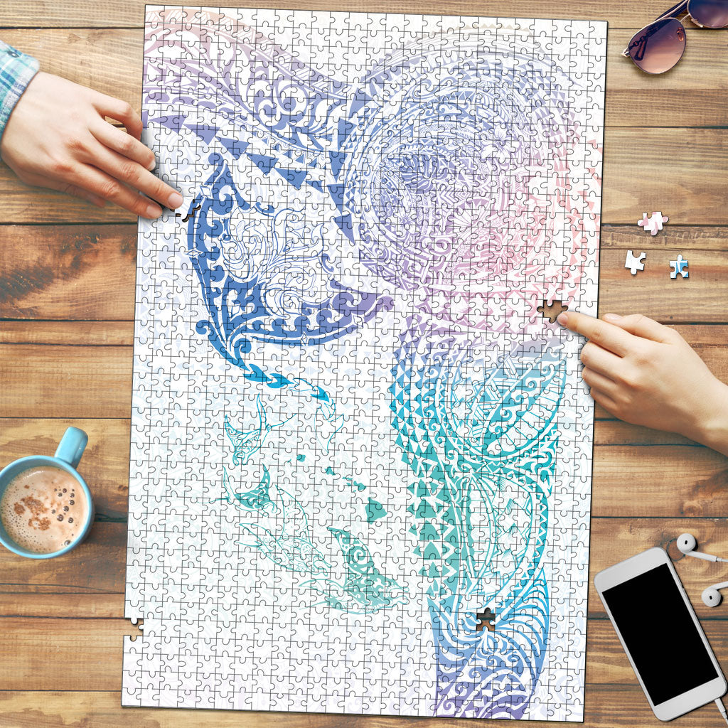 Hawaiian Manta Ray Tribal Puzzle Polynesian Art Motifs Sweet Pastel LT03 Multicolor - Polynesian Pride
