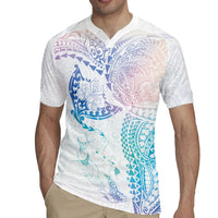 Hawaiian Manta Ray Tribal Rugby Jersey Polynesian Art Motifs Sweet Pastel LT03 - Polynesian Pride