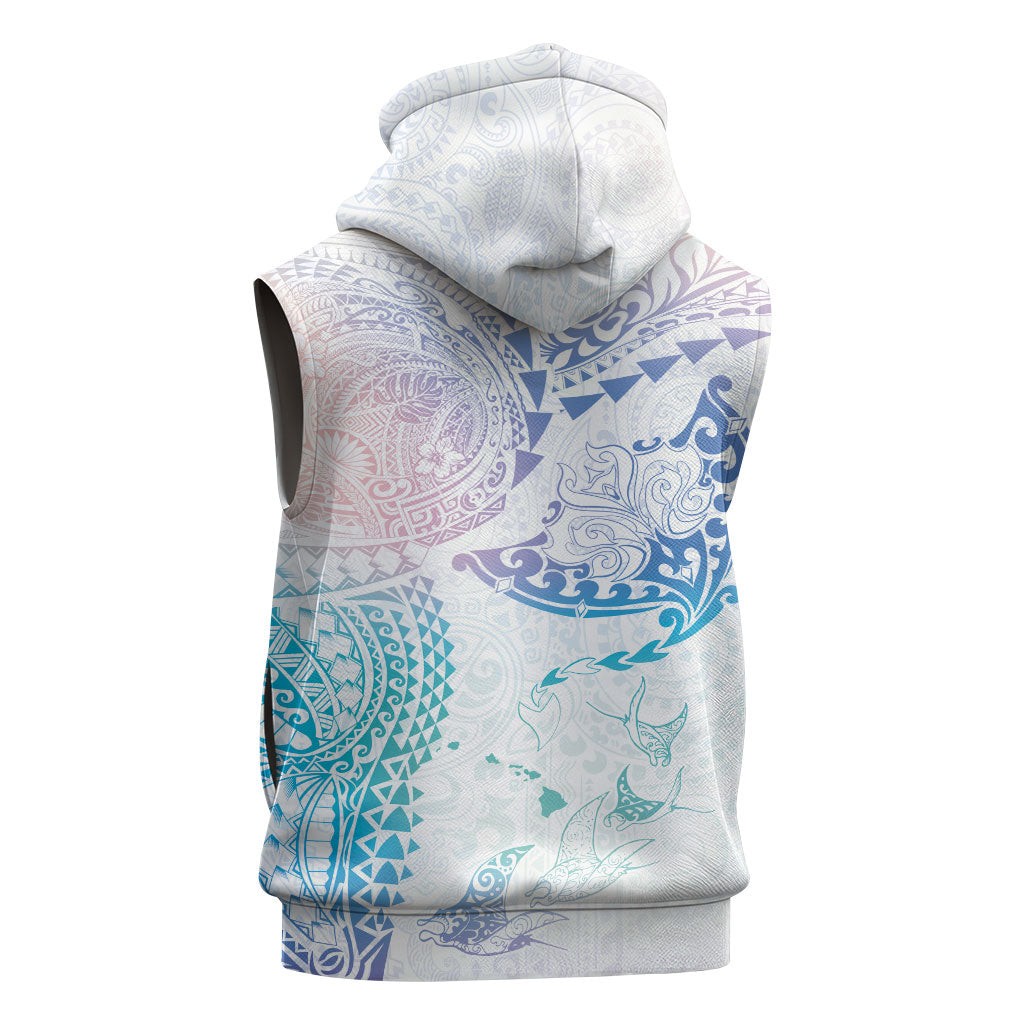 Hawaiian Manta Ray Tribal Sleeveless Hoodie Polynesian Art Motifs Sweet Pastel LT03 - Polynesian Pride