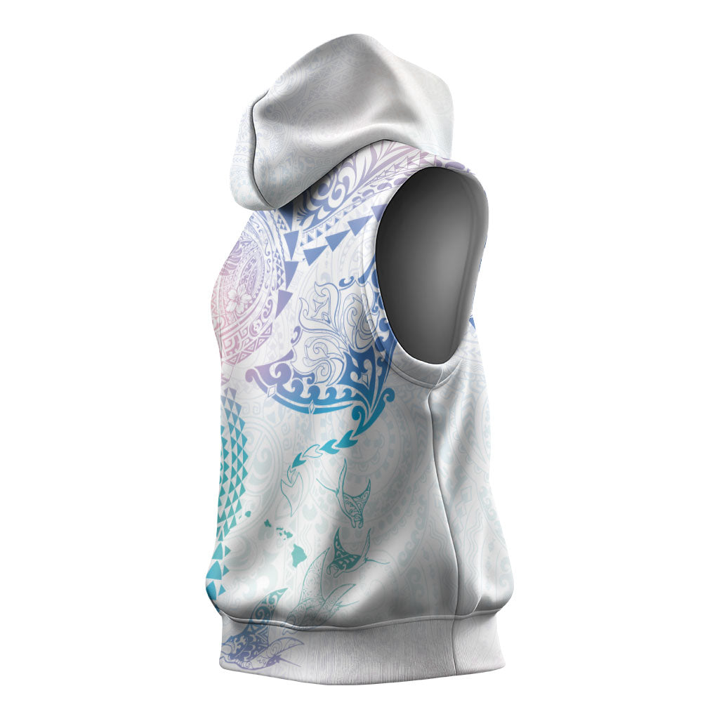 Hawaiian Manta Ray Tribal Sleeveless Hoodie Polynesian Art Motifs Sweet Pastel LT03 - Polynesian Pride