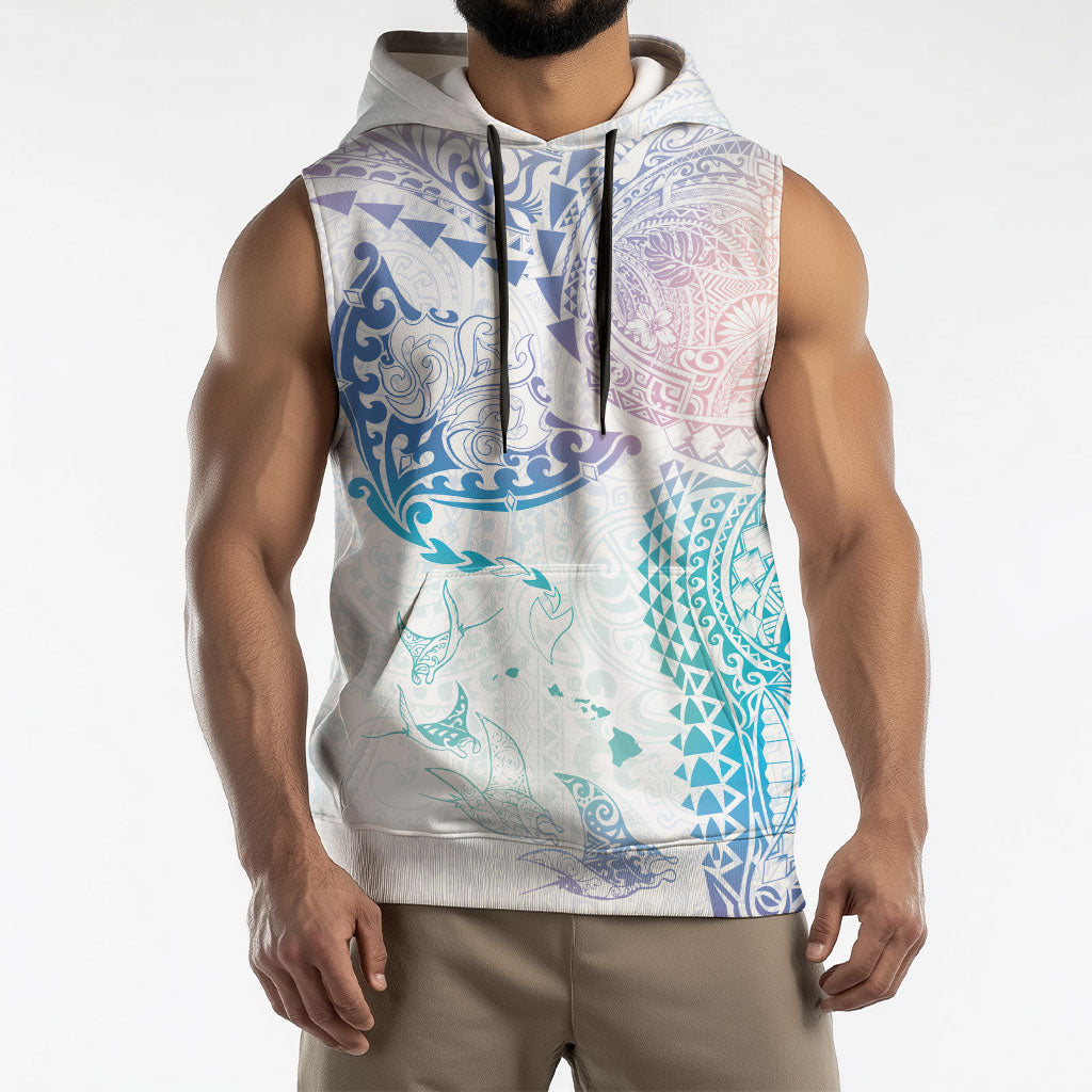 Hawaiian Manta Ray Tribal Sleeveless Hoodie Polynesian Art Motifs Sweet Pastel LT03 - Polynesian Pride