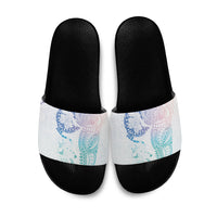 Hawaiian Manta Ray Tribal Slide Sandals Polynesian Art Motifs Sweet Pastel