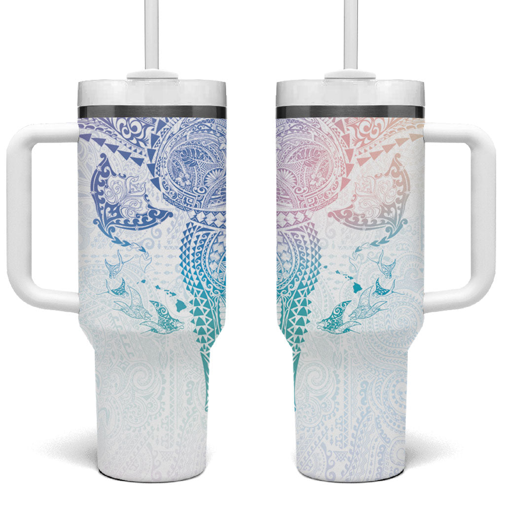 Hawaiian Manta Ray Tribal Tumbler With Handle Polynesian Art Motifs Sweet Pastel LT03 One Size: 40 oz Multicolor - Polynesian Pride