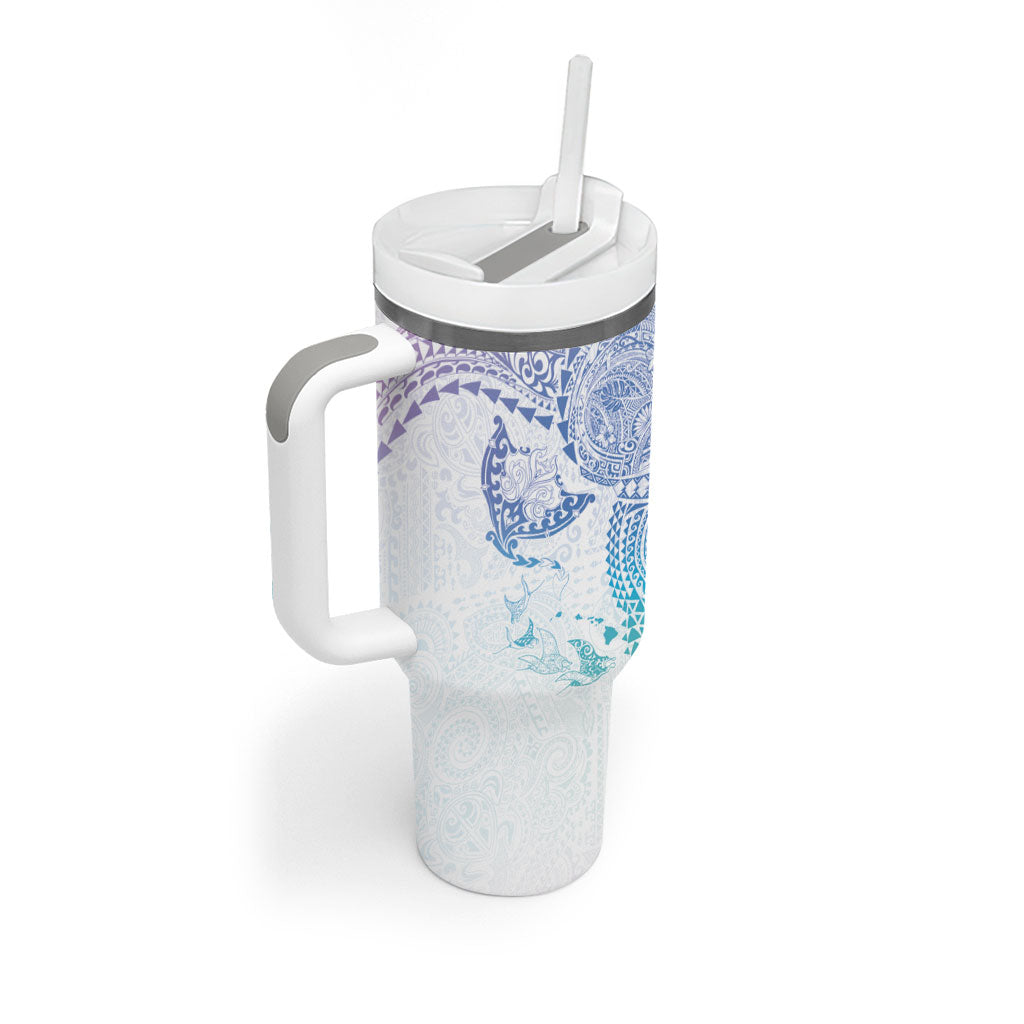 Hawaiian Manta Ray Tribal Tumbler With Handle Polynesian Art Motifs Sweet Pastel LT03 - Polynesian Pride