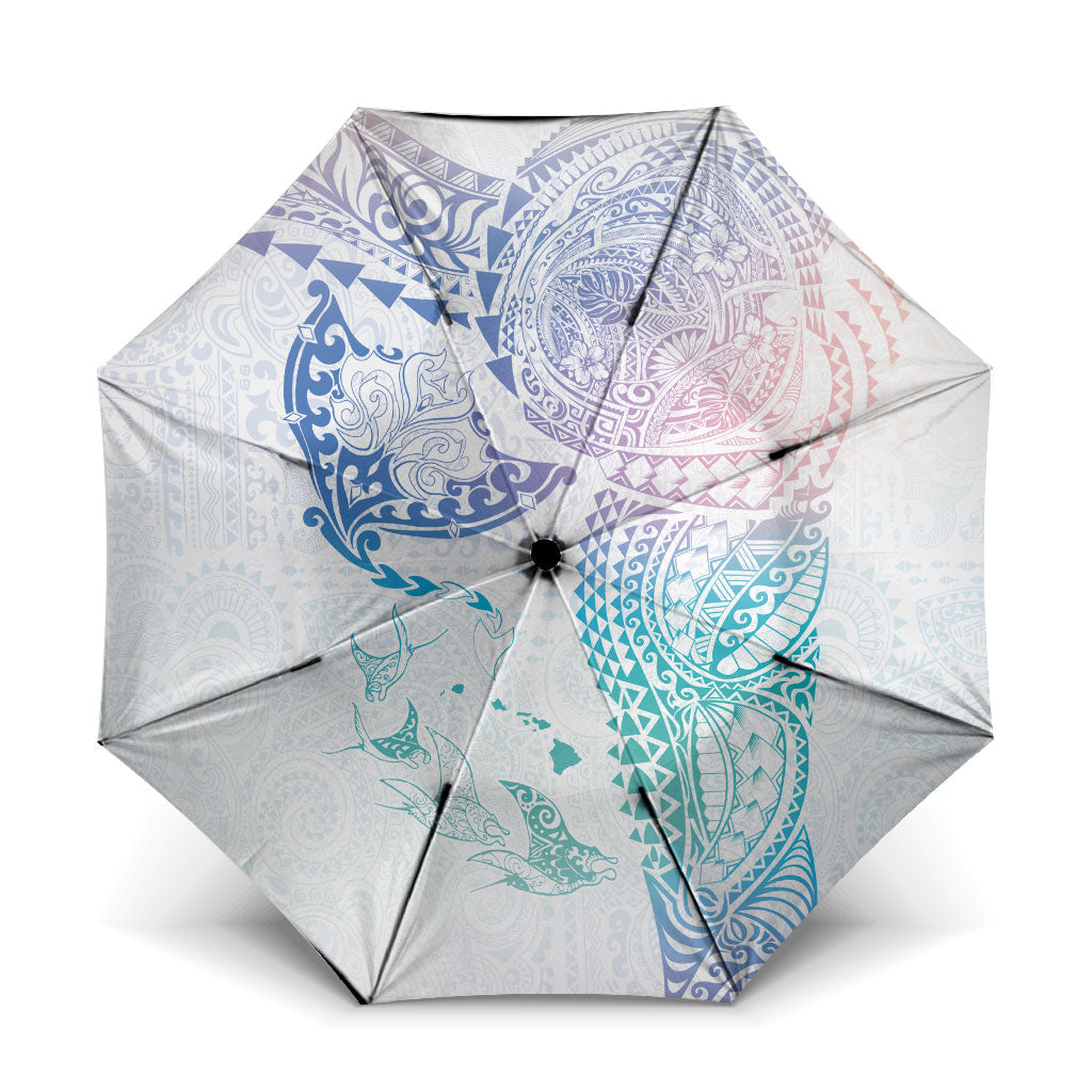 Hawaiian Manta Ray Tribal Umbrella Polynesian Art Motifs Sweet Pastel LT03 One Size Folded 11.42 inch Opened Diameter 37.4 inch Multicolor - Polynesian Pride