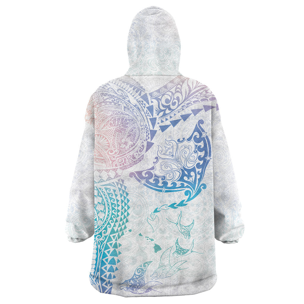 Hawaiian Manta Ray Tribal Wearable Blanket Hoodie Polynesian Art Motifs Sweet Pastel LT03 - Polynesian Pride