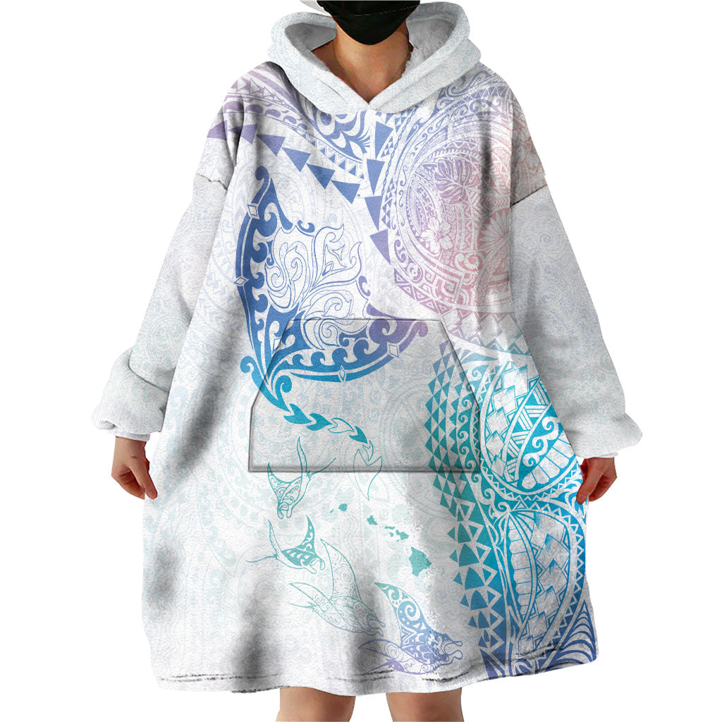 Hawaiian Manta Ray Tribal Wearable Blanket Hoodie Polynesian Art Motifs Sweet Pastel LT03 - Polynesian Pride