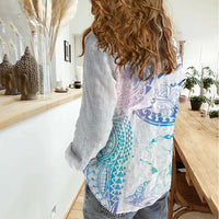 Hawaiian Manta Ray Tribal Women Casual Shirt Polynesian Art Motifs Sweet Pastel LT03 - Polynesian Pride