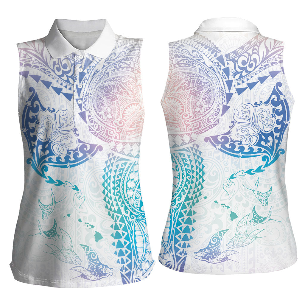 Hawaiian Manta Ray Tribal Women Sleeveless Polo Shirt Polynesian Art Motifs Sweet Pastel LT03 - Polynesian Pride