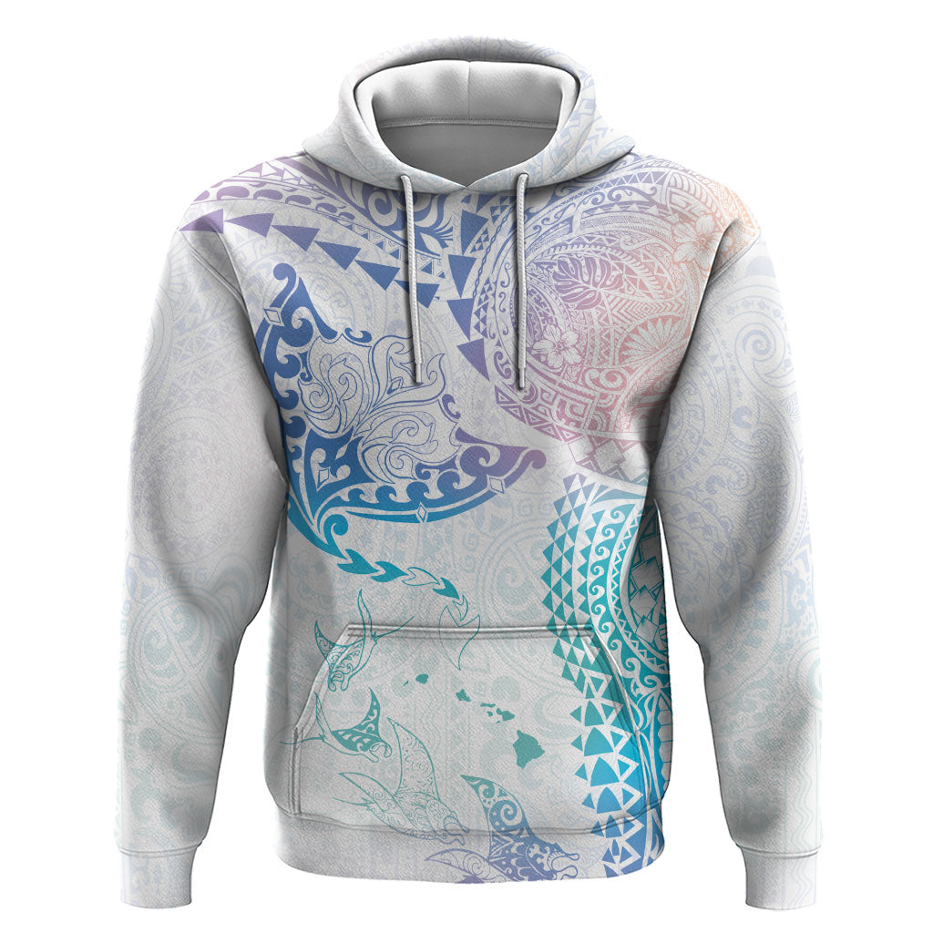 Hawaiian Manta Ray Tribal Zip Hoodie Polynesian Art Motifs Sweet Pastel LT03 Pullover Hoodie Multicolor - Polynesian Pride